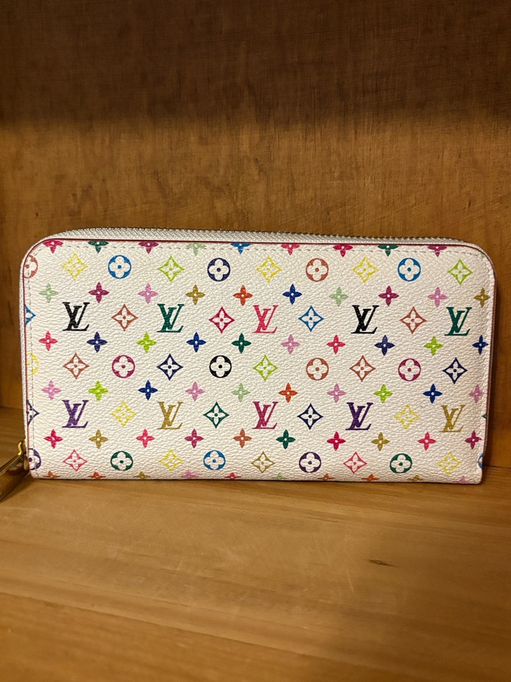 INSPIRED White Multicolor Monogram Zip Wallet